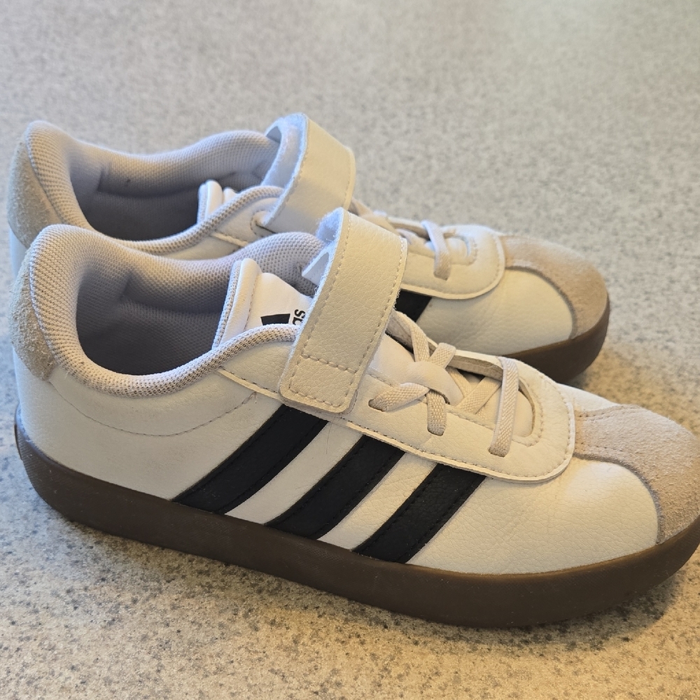 Adidas White and Black Sneakers with Suede Finish
